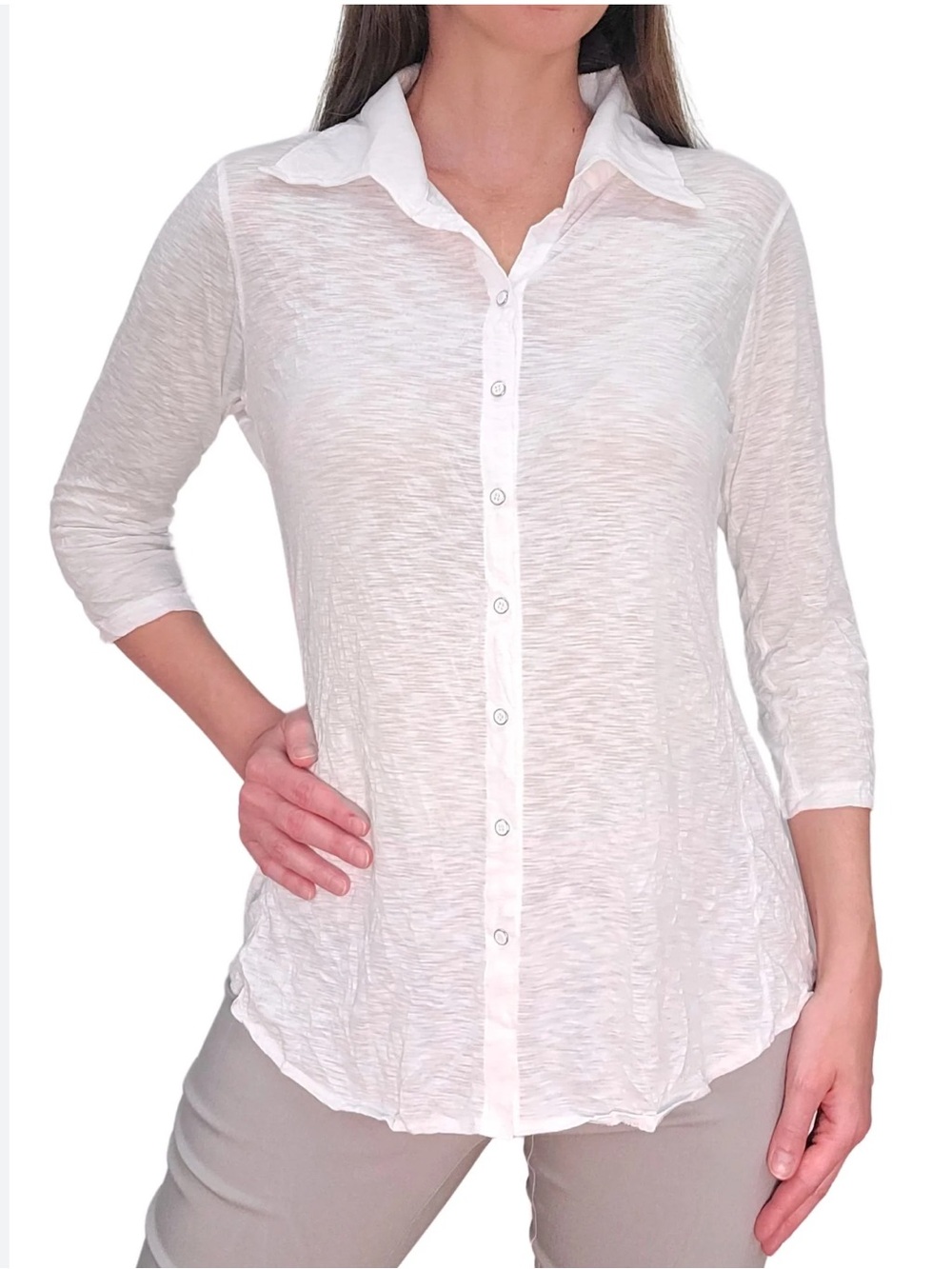 David Cline Crushed White Button Down Shirt
